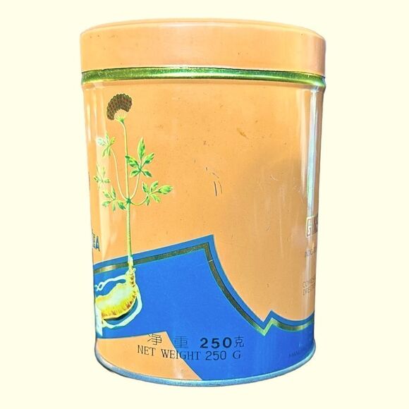 Vintage Chinese Ginseng Flower Tea Tin or Caddy - Picture 2 of 9